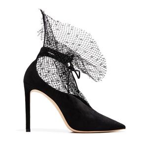 JIMMY CHOO LEANNE 100 MESH-TRIM SUEDE PUMPS IN BLACK - NO BOX, WITH DUST BAG